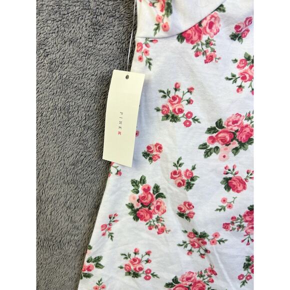 Pink K Women’s Shirt White Floral Flowy Blouse Size M Round Neck Pelal Sleeves - Picture 4 of 6